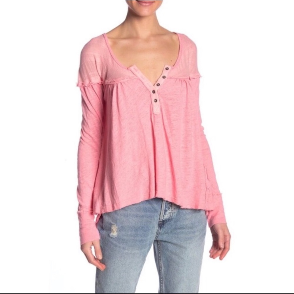 FREE PEOPLE Pink Down Under Henley Lightweight Top